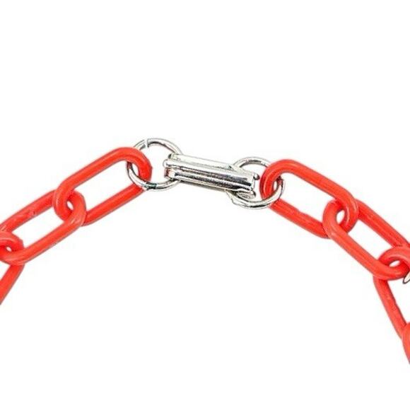 Vintage Chunky Bold Red Galalith Disk Charms Bracelet On Plastic Chain Geo Mod - Picture 3 of 8